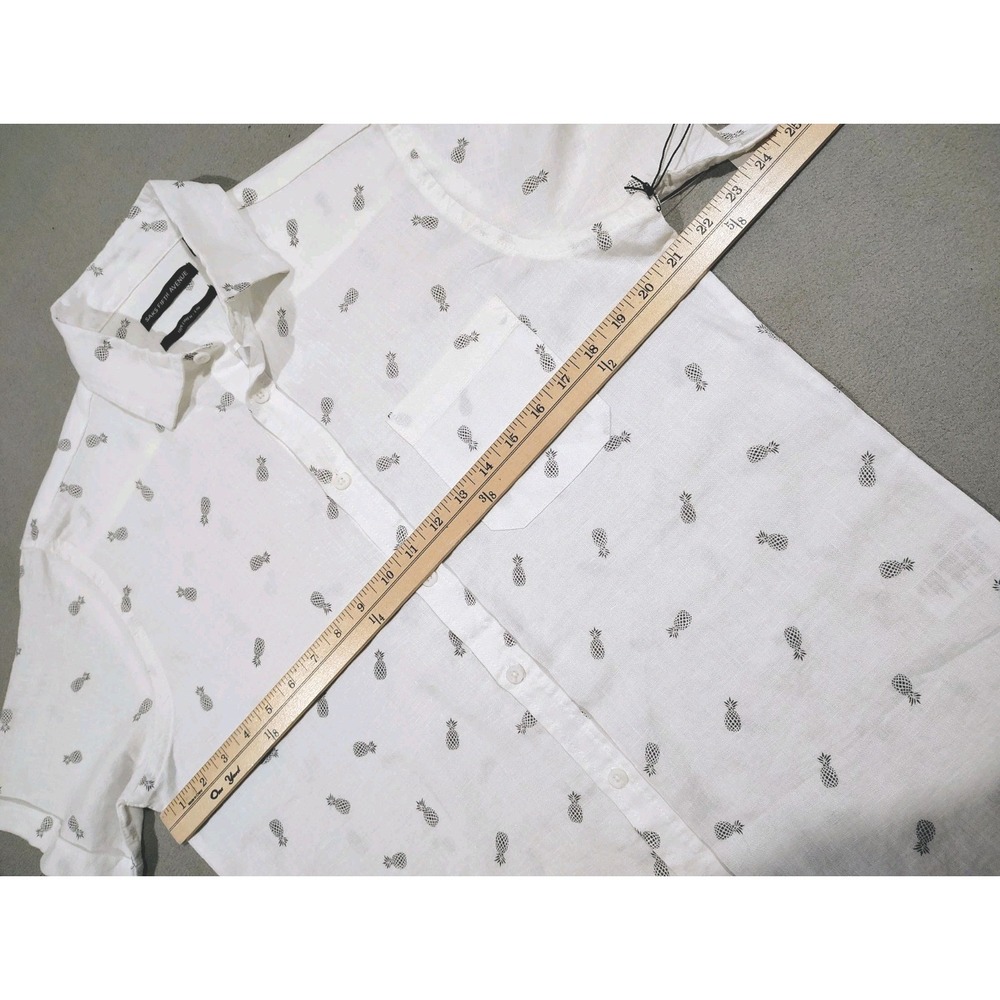 Saks Fifth Avenue Linen Shirt Mens Pineapple Print  Medium White NWT Casual M - Picture 10 of 11